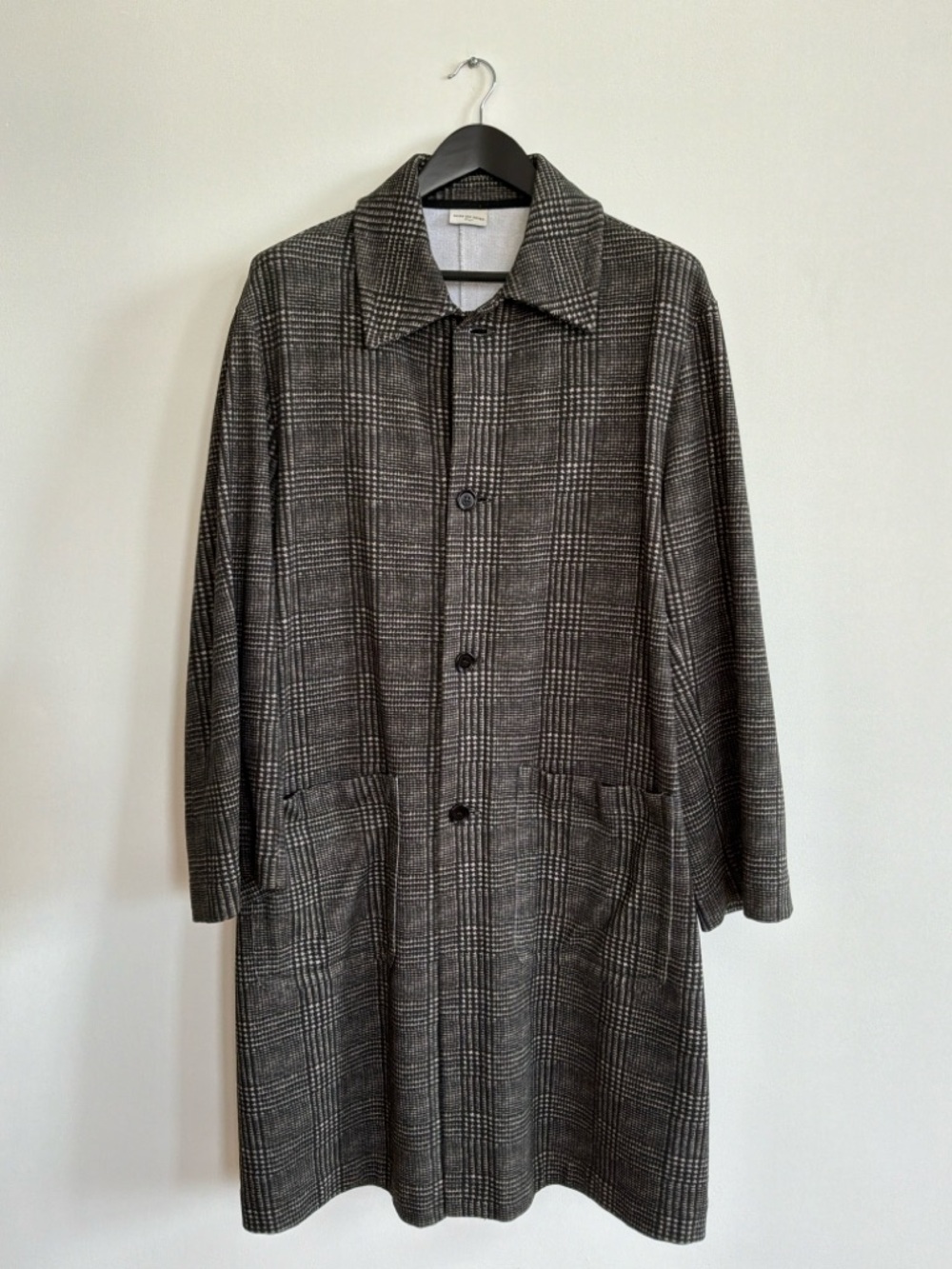 Mens Dries Van Noten Grey/Brown Glen Plaid Cotton Overcoat